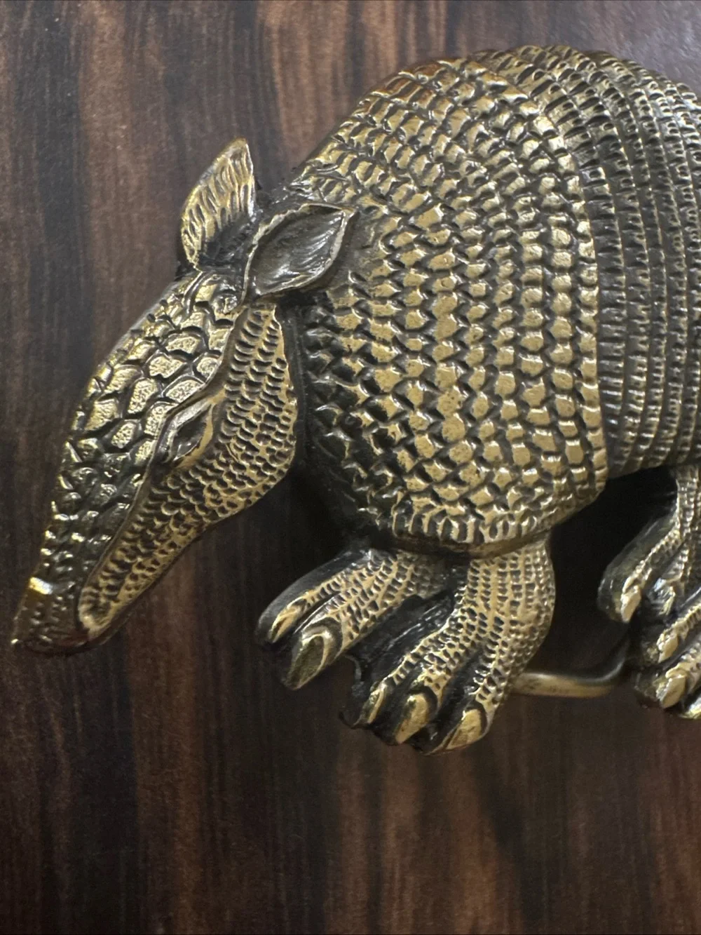 Vintage Brass Armadillo belt buckle USA 1981 3”